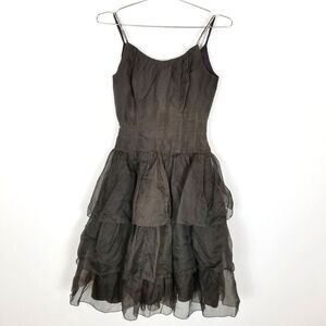 VTG Fairycore Organza Ra Ra Cocktail Party‎  Dress Sz S Drop Waist Brown Grunge